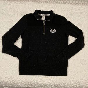 Victoria's Secret LOVE PINK 1/4 Zip Black Jacket Sweatshirt Women's Size Small